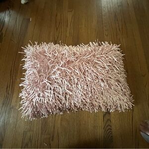 Large Decorative Throw Pillow 27”X 18” Shaggy Metallic Pink